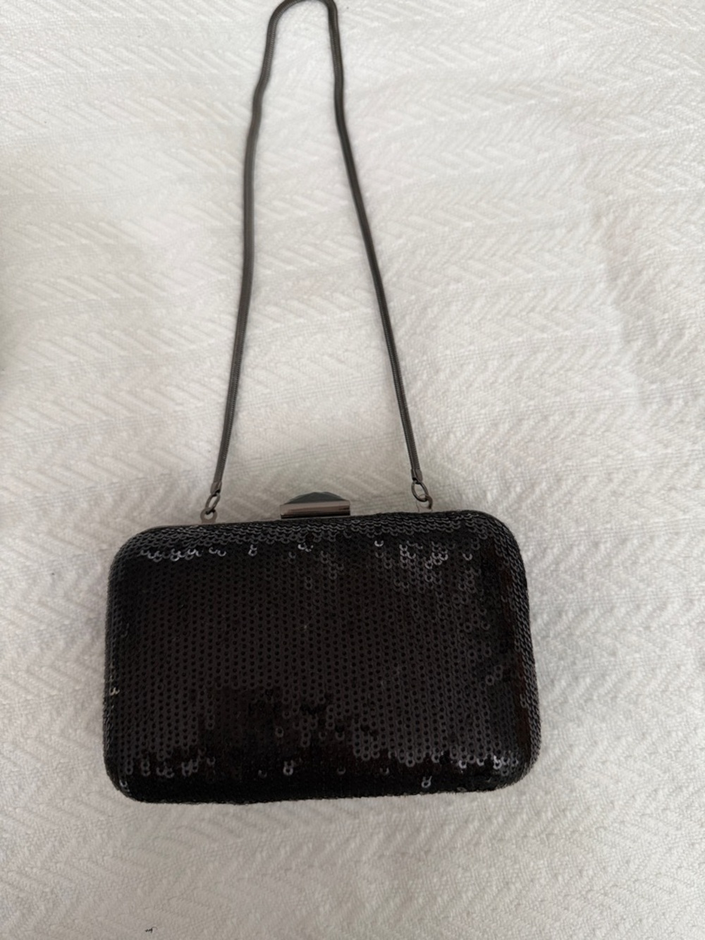 Black Sequin Evening Clutch with Chain Strap